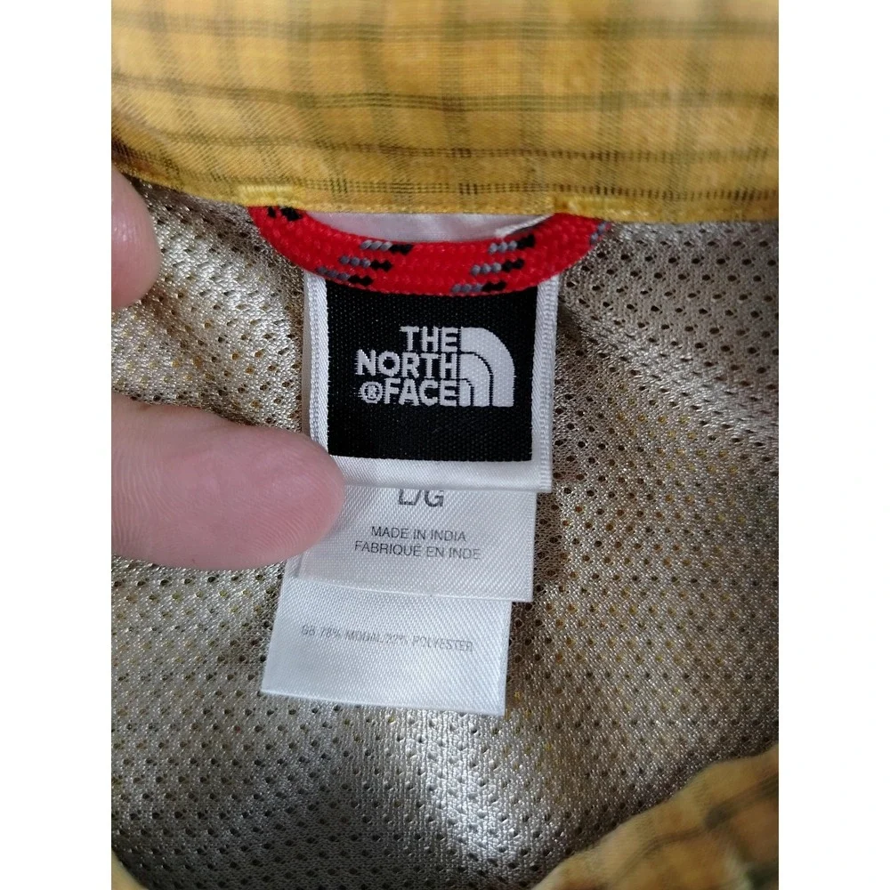 The North Face Shirt Mens Large‎ Yellow Check Short Sleeve Button Up Outdoor